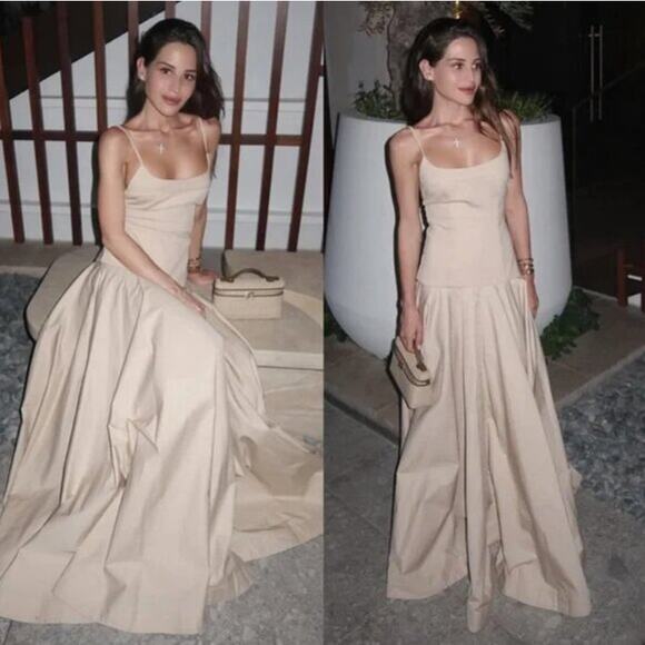 L'Academie by Marianna | Laure Maxi Dress Light Beige Cotton Drop Waist XXS - Picture 1 of 16